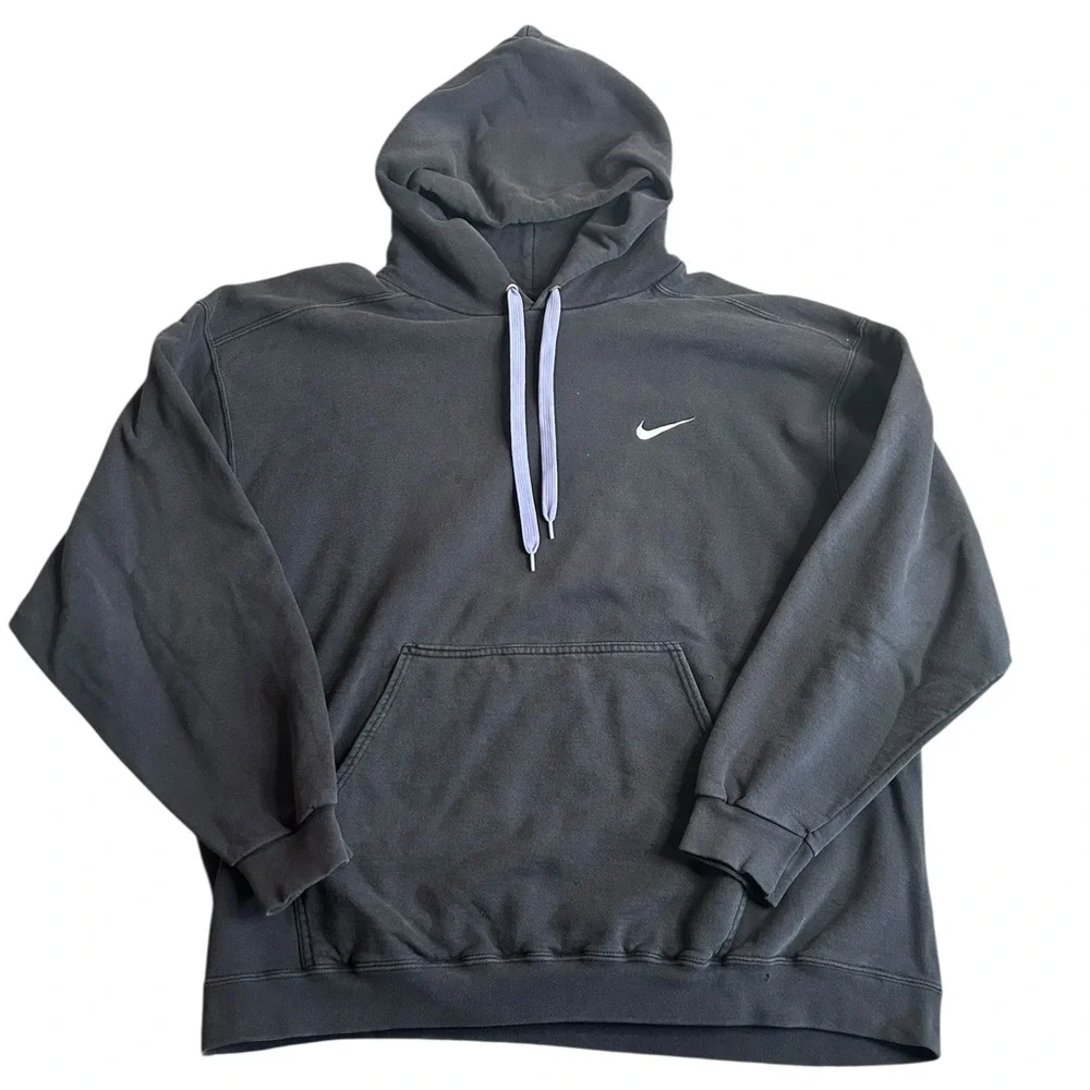 Nike Black Hoodie Pullover Sweatshirt Swoosh Logo Kangaroo Pocket Size XL